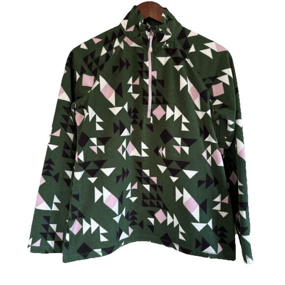 Women’s Eddie Bauer Green w/Triangles Lightweight Fleece 1/4 zip Pullover Large - Picture 1 of 11